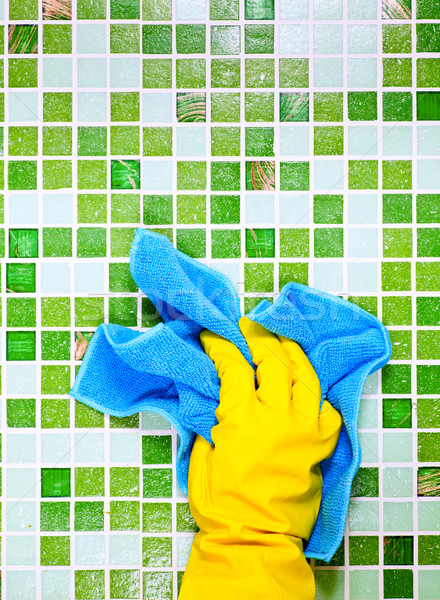 Házimunka kéz citromsárga kesztyű takarítás mozaik Stock fotó © naumoid