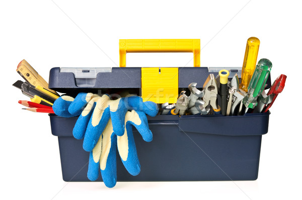 Boîte à outils plastique outils blanche main industrielle Photo stock © naumoid