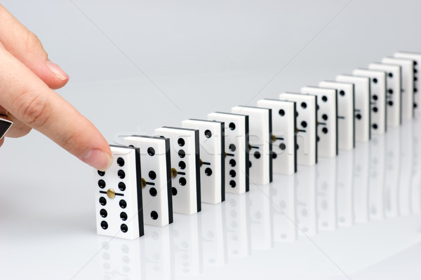 Stockfoto: Domino · effect · hand · klaar · start · keten