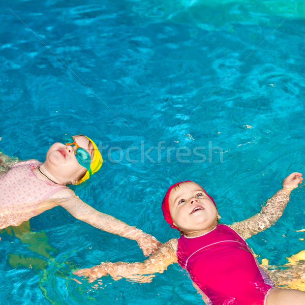 [[stock_photo]]: Enfants · piscine · deux · heureux · apprentissage