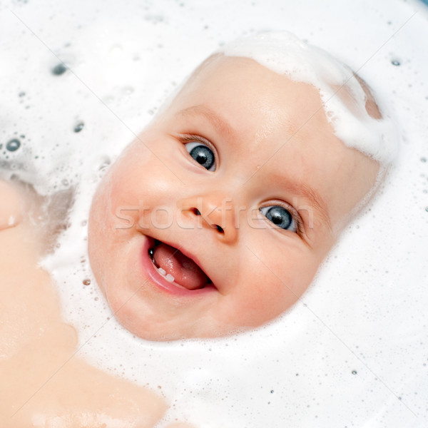 Foto stock: Bebê · pequeno · menina · água · feliz
