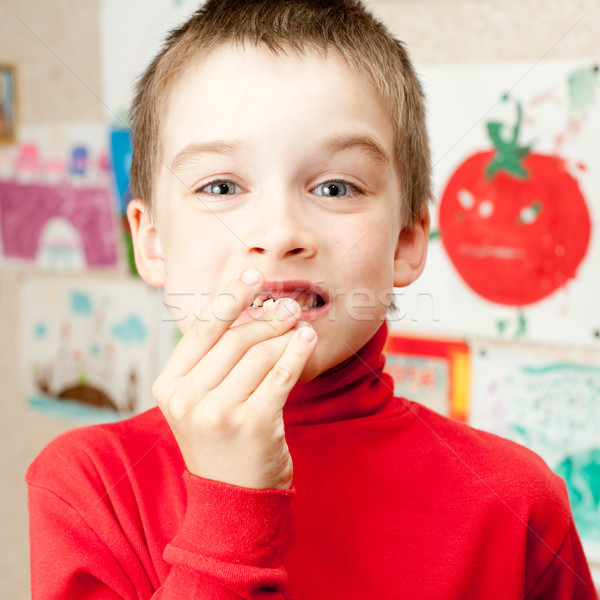 少年 失わ 歯 落葉性の 図面 壁 ストックフォト © naumoid