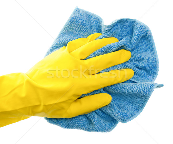 Trabalhos domésticos mão amarelo luva azul casa Foto stock © naumoid