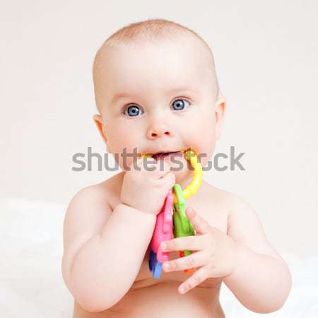 Fürdik zörgés boldog kicsi kislány jókedv Stock fotó © naumoid