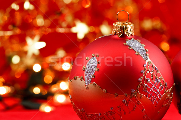 Christmas decoratie Rood wazig lichten selectieve aandacht Stockfoto © naumoid