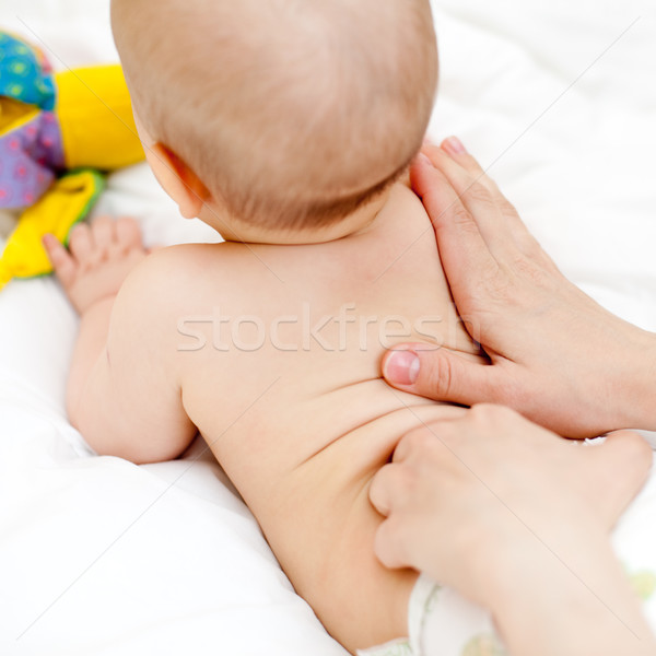 Foto stock: De · volta · massagem · massagista · pequeno · menina