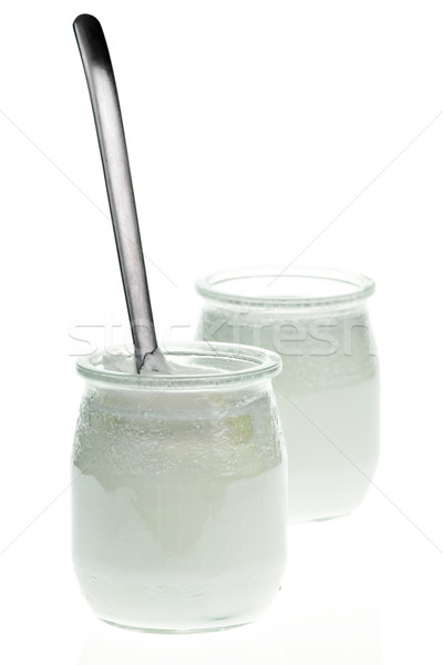 Iaurt lingură alb alimente fundal epocă Imagine de stoc © naumoid