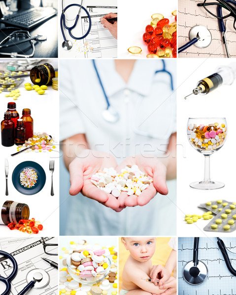 Orvosi gyűjtemény fogalmak tabletták sztetoszkóp injekciós tű Stock fotó © naumoid