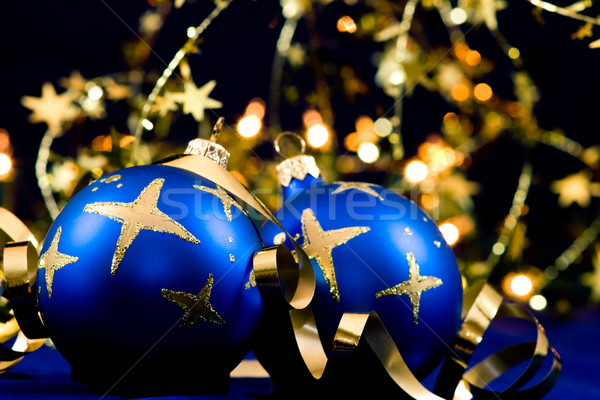 Christmas decoratie Blauw wazig lichten selectieve aandacht Stockfoto © naumoid