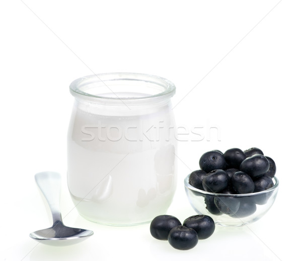 Foto stock: Iogurte · mirtilos · jarra · branco · fruto · saúde