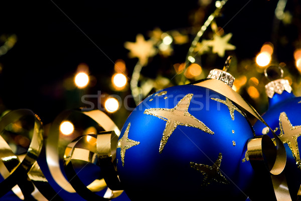 Christmas decoratie Blauw wazig lichten selectieve aandacht Stockfoto © naumoid