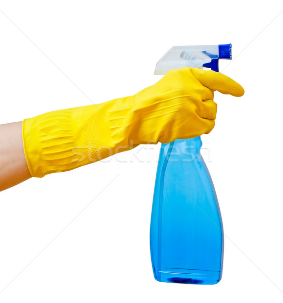 Stock foto: Hand · halten · Spray · Flasche · gelb · Handschuh