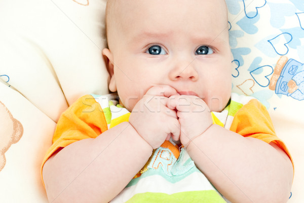 Csecsemő kezek száj aranyos kicsi kislány Stock fotó © naumoid