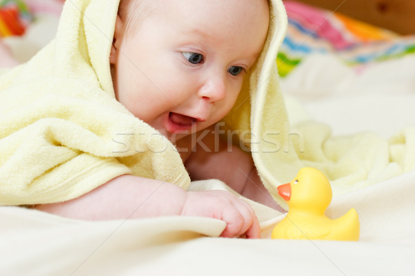 Stockfoto: Vier · zuigeling · maand · spelen · rubber