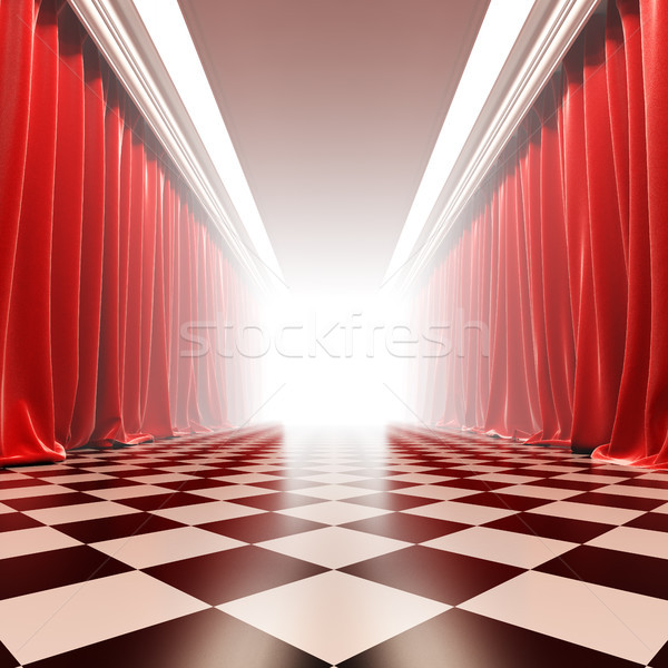 Sali sława 3d ilustracji pusty czerwony zasłony Zdjęcia stock © nav