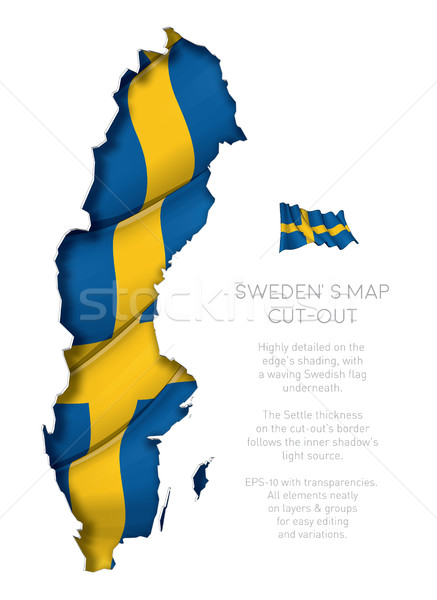 Sweden Map Cut-Out with Waving Flag Stock photo © nazlisart
