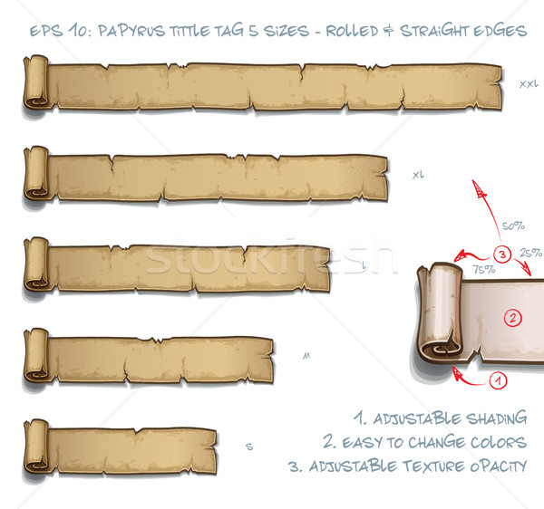 Papirusz címke öt tekert egyenes tekercs Stock fotó © nazlisart