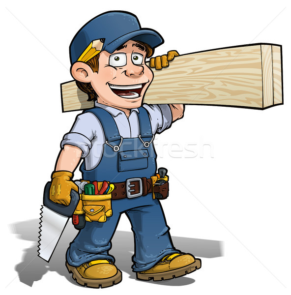 Handwerker Zimmermann blau Karikatur Illustration tragen Stock foto © nazlisart