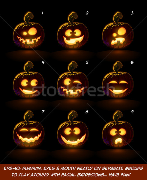 Dark Jack O Lantern Cartoon - 9 Angry Expressions Set2 Stock photo © nazlisart