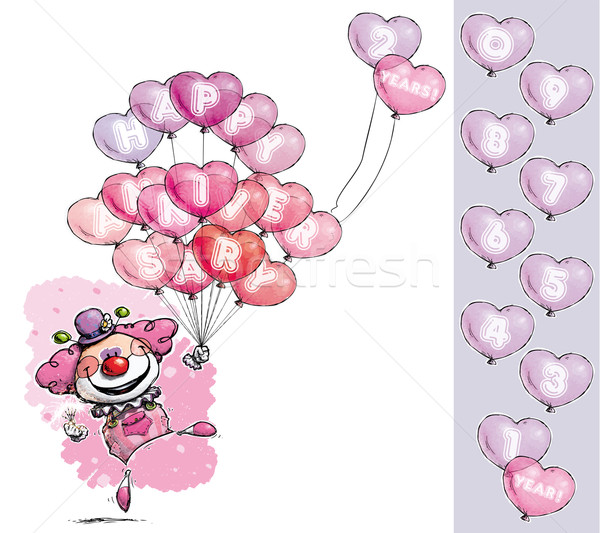Clovn inimă baloane fericit aniversare Imagine de stoc © nazlisart