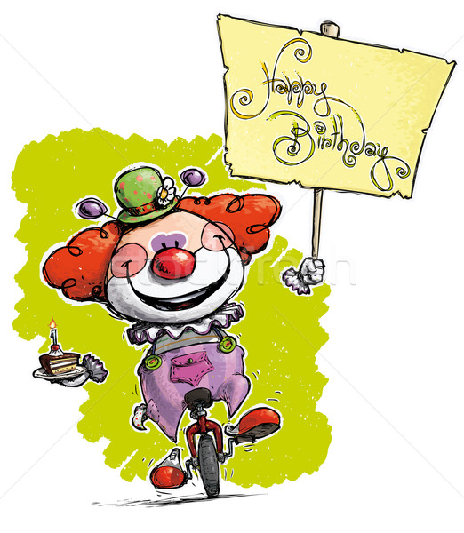 Cartoon-Artistic illustration of a Clown on Unicycle Holding a H Stock photo © nazlisart