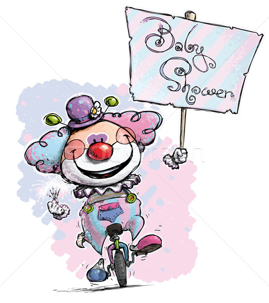 Clown on Unicycle 
Holding a Baby Shower Placard Stock photo © nazlisart