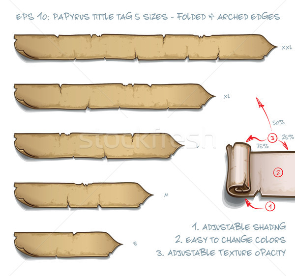 Papirusz címke öt összehajtva tekercs szett Stock fotó © nazlisart