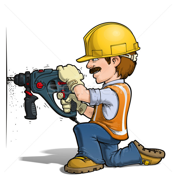 Zdjęcia stock: Budowy · pracowników · cartoon · ilustracja · pracownik · budowlany · wiercenie