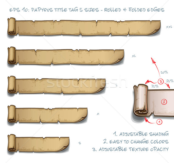 Papirusz címke öt tekert összehajtva tekercs Stock fotó © nazlisart