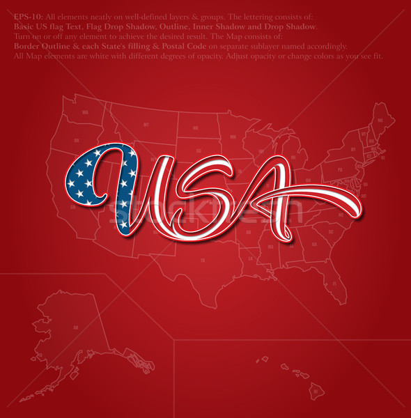 USA Flag Caligraphic Lettering over US Map - Red Stock photo © nazlisart