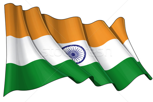Stock fotó: Zászló · India · illusztráció · integet · narancs · szél