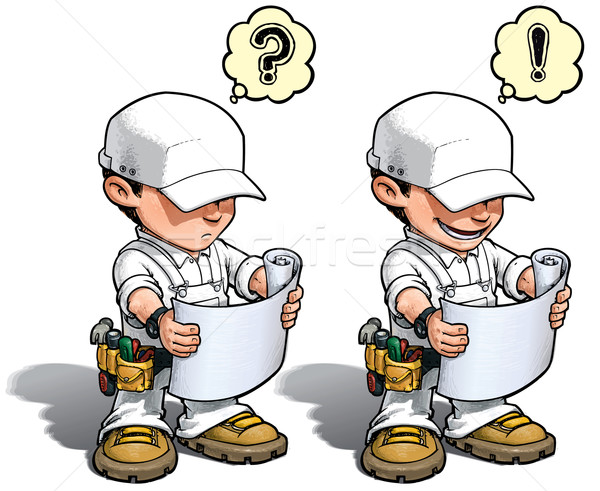 Handyman lectură plan culoare te desen animat Imagine de stoc © nazlisart