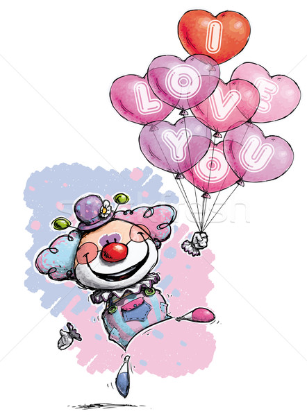 Clown with Heart Balloons Saying I Love You Stock photo © nazlisart