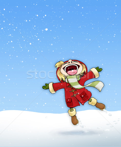Girl in the Snow Red Coat - Plain Background Stock photo © nazlisart