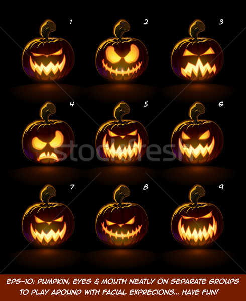 Dark Jack O Lantern Cartoon - 9 Angry Expressions Set2 Stock photo © nazlisart