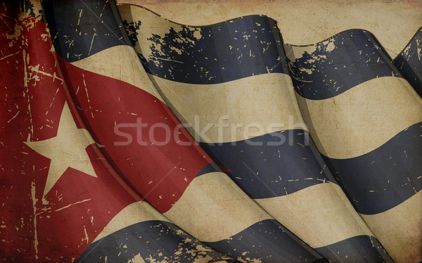 Foto stock: Cubano · bandeira · papel · velho · ilustração · enferrujado · impresso