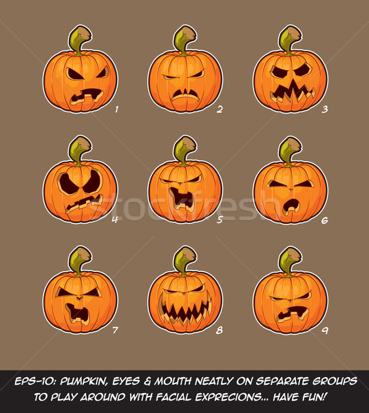 Jack O Lantern Cartoon - 9 Angry Expressions Set Stock photo © nazlisart