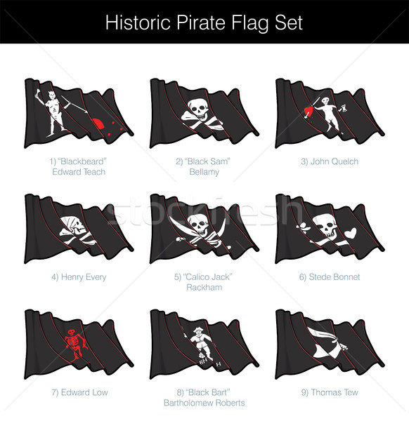 Historic Pirate Waving Jolly Roger Set Stock photo © nazlisart