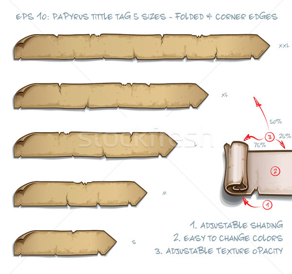 Papirusz címke öt összehajtva sarok tekercs Stock fotó © nazlisart