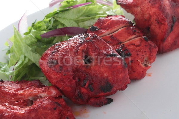 雞 印度 烤肉串 火焰 烤 沙拉 商業照片 © neillangan