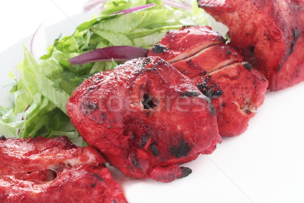 商業照片: 雞 · 印度 · 烤肉串 · 火焰 · 烤 · 沙拉