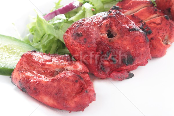 雞 印度 烤肉串 火焰 烤 沙拉 商業照片 © neillangan