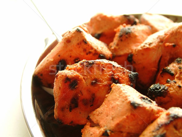Kip indian kebab vlam gegrild salade Stockfoto © neillangan