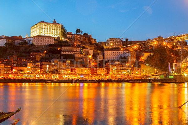 夜景 ポルトガル 川 古い 水 家 ストックフォト © neirfy