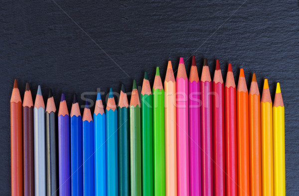 Terug naar school potloden regenboog grens zwarte school Stockfoto © neirfy