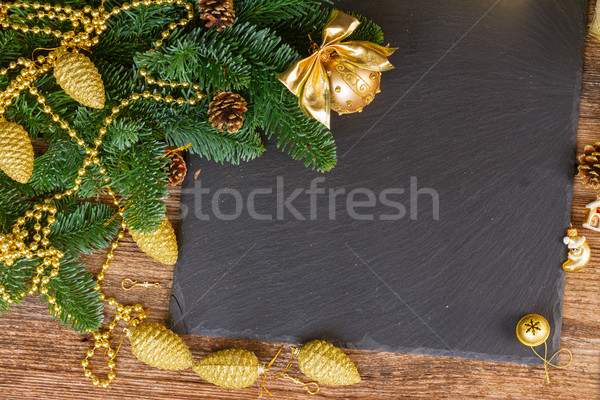 [[stock_photo]]: Evergreen · arbre · or · balle · brindille · heureux