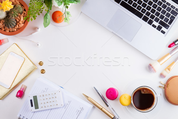 Vrouwelijk werkruimte top frame toetsenbord Stockfoto © neirfy