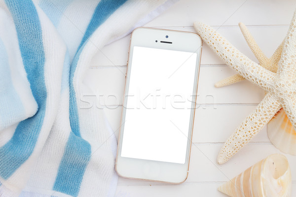 Téléphone serviette de plage blanche nature fond [[stock_photo]] © neirfy