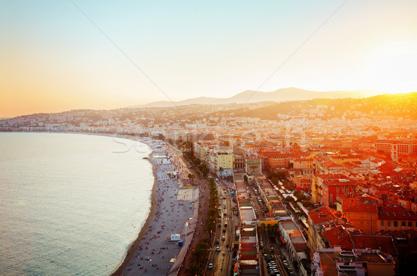 Stok fotoğraf: Cityscape · güzel · plaj · deniz · gün · batımı · fransız