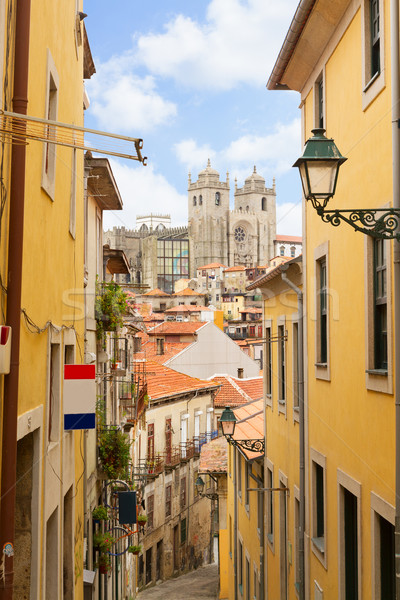 Stockfoto: Smal · straat · trap · Portugal · beneden · stad